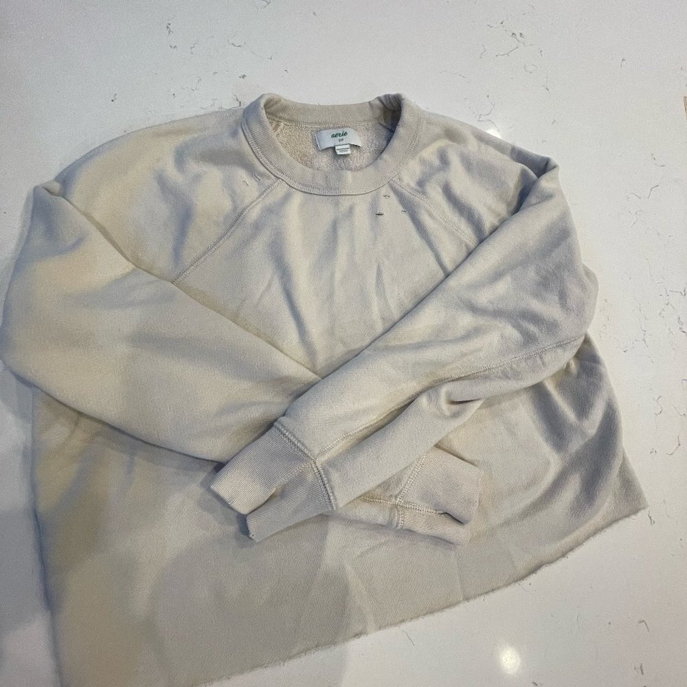 Aerie Cropped Distressed Sweatshirt